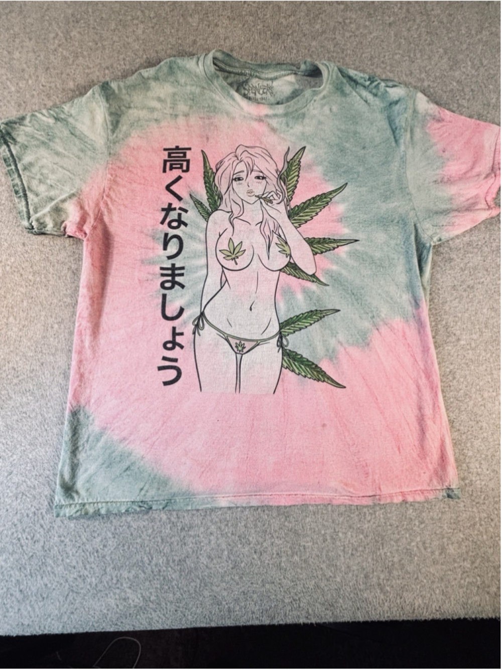 Spencer’s Anime Weed Girl T-Shirt Men’s Large Tie Dye Marijuana 420 Graphic